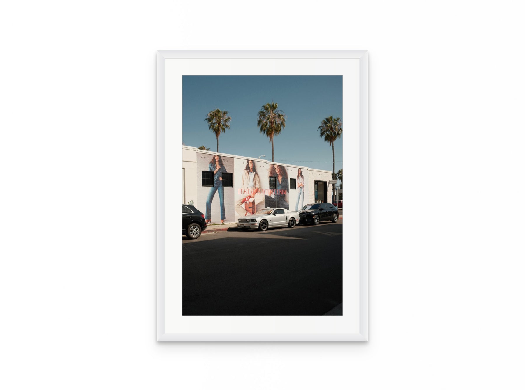 Abbot Kinney Palms, 16×24 in white frame