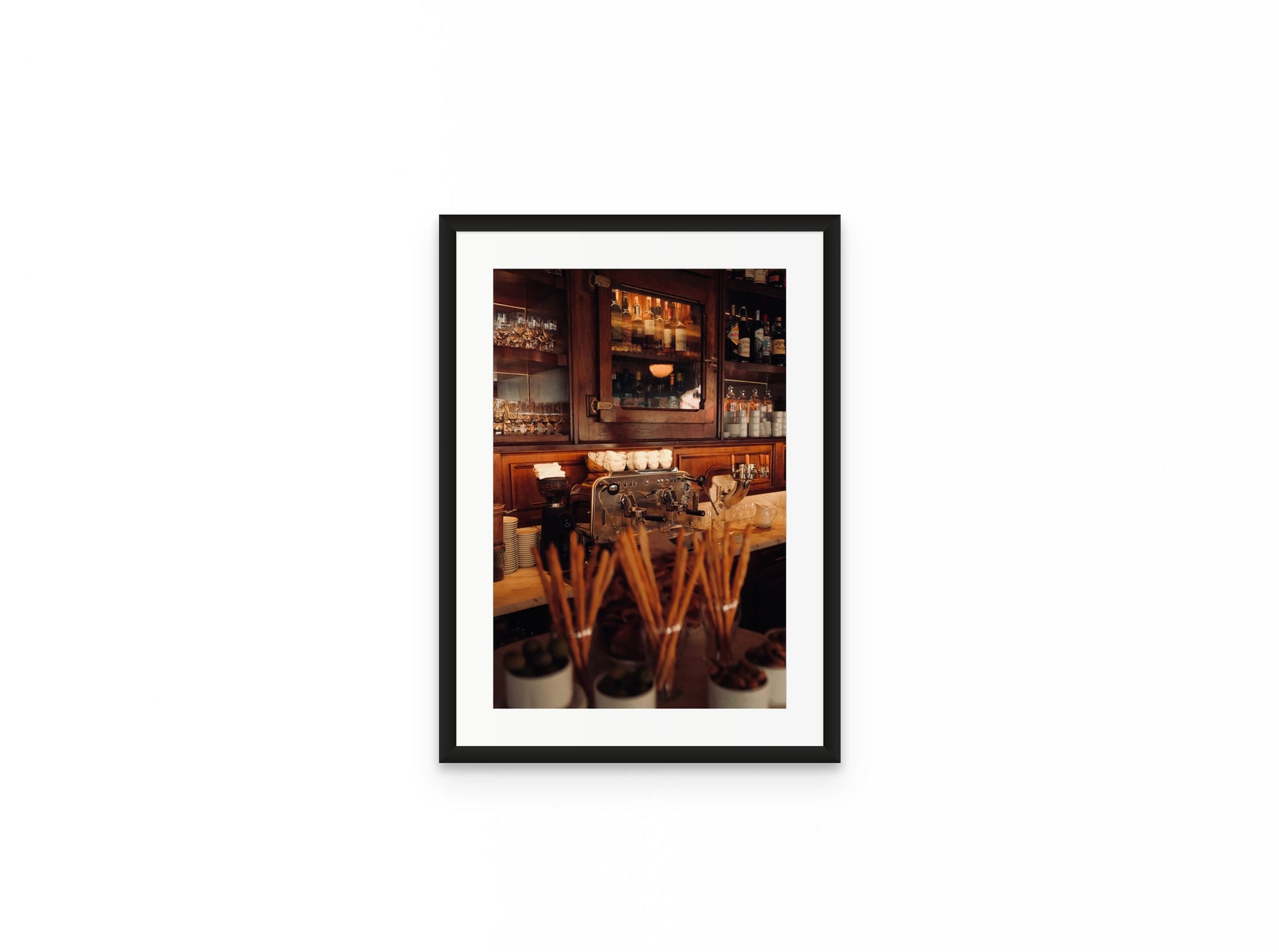Bar Pisselino Espresso, 12×18 in black frame