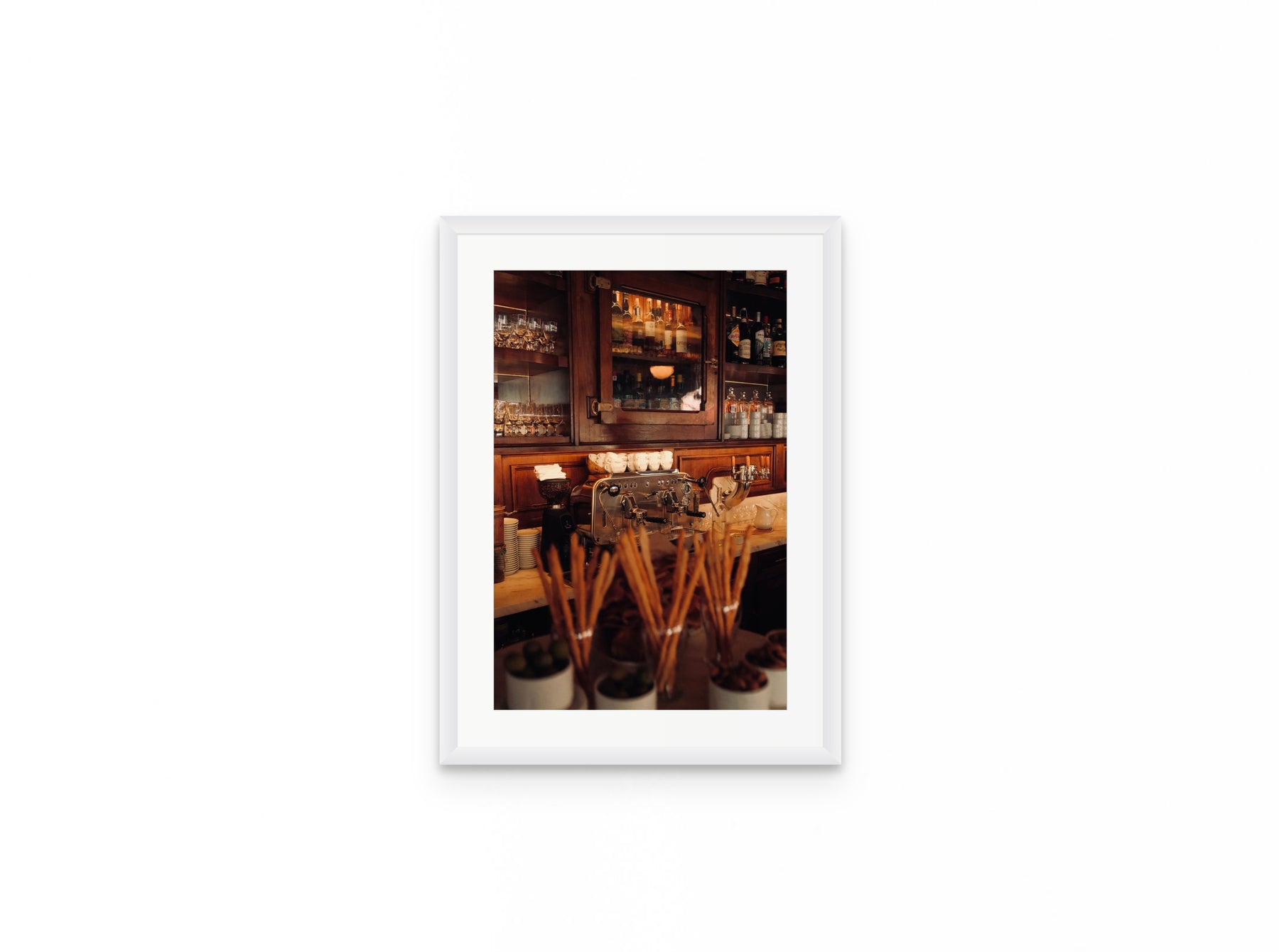 Bar Pisselino Espresso, 12×18 in white frame