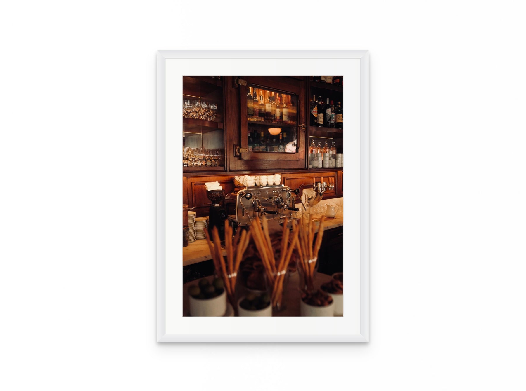 Bar Pisselino Espresso, 16×24 in white frame