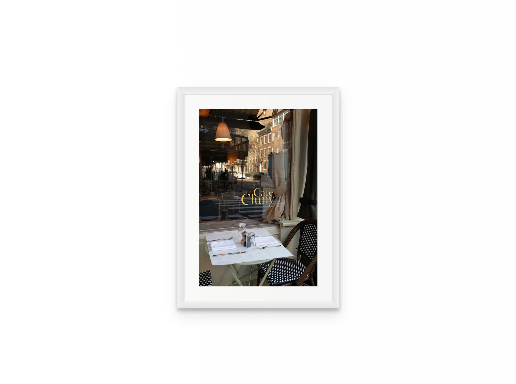 Cafe Cluny, 12×18 in white frame