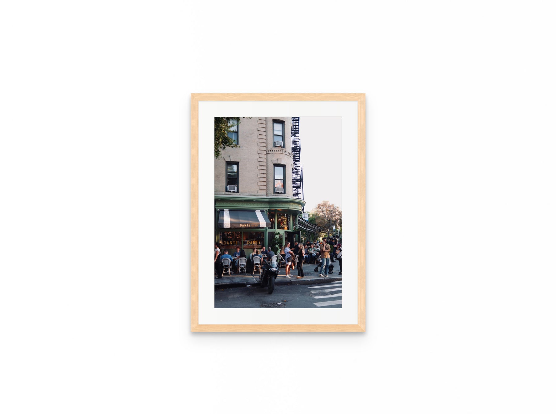Cafe Dante, 12×18 in natural frame