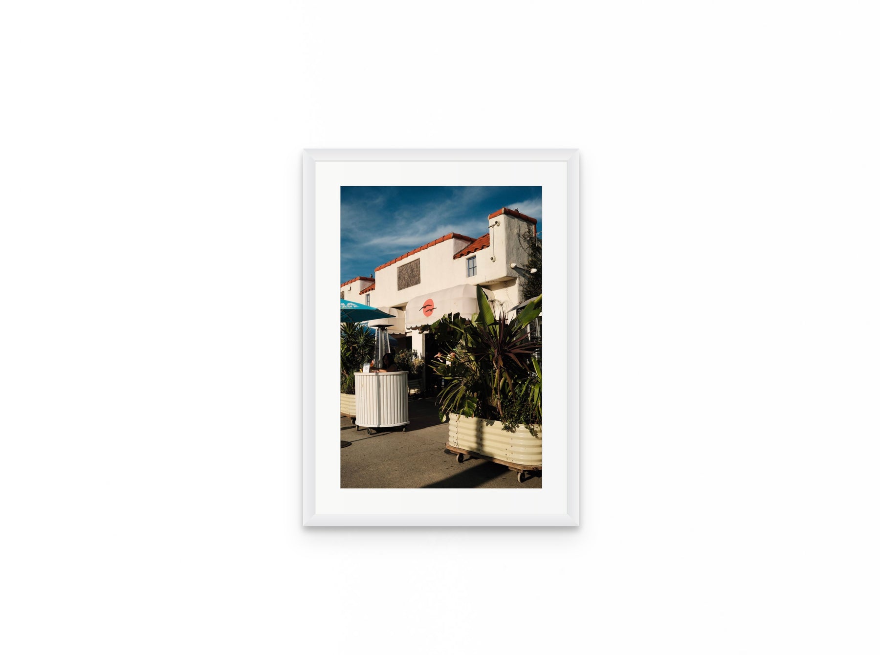 Malibu Farm Courtyard, 12×18 in white frame