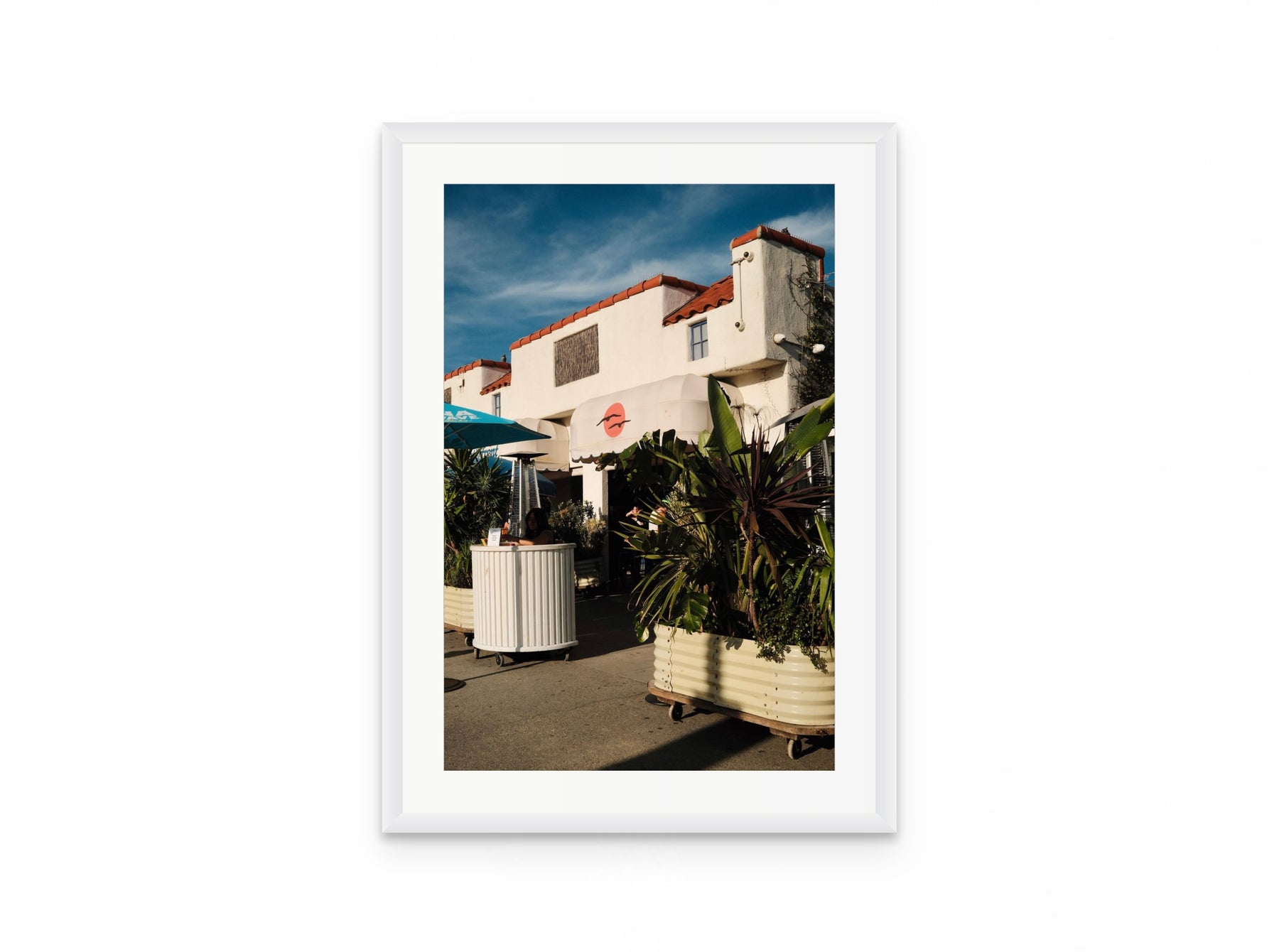 Malibu Farm Courtyard, 16×24 in white frame