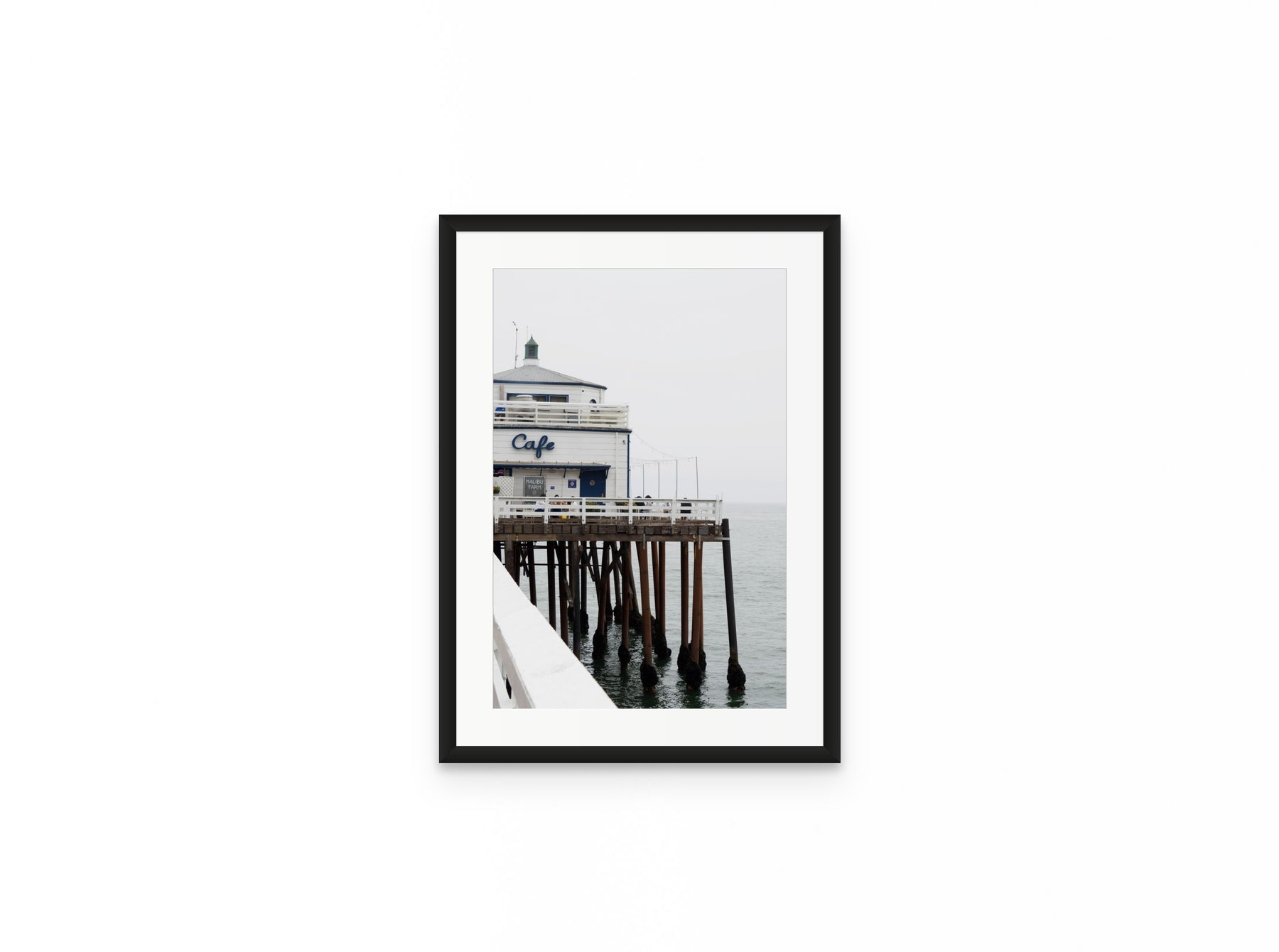 Malibu Pier Cafe, 12×18 in black frame