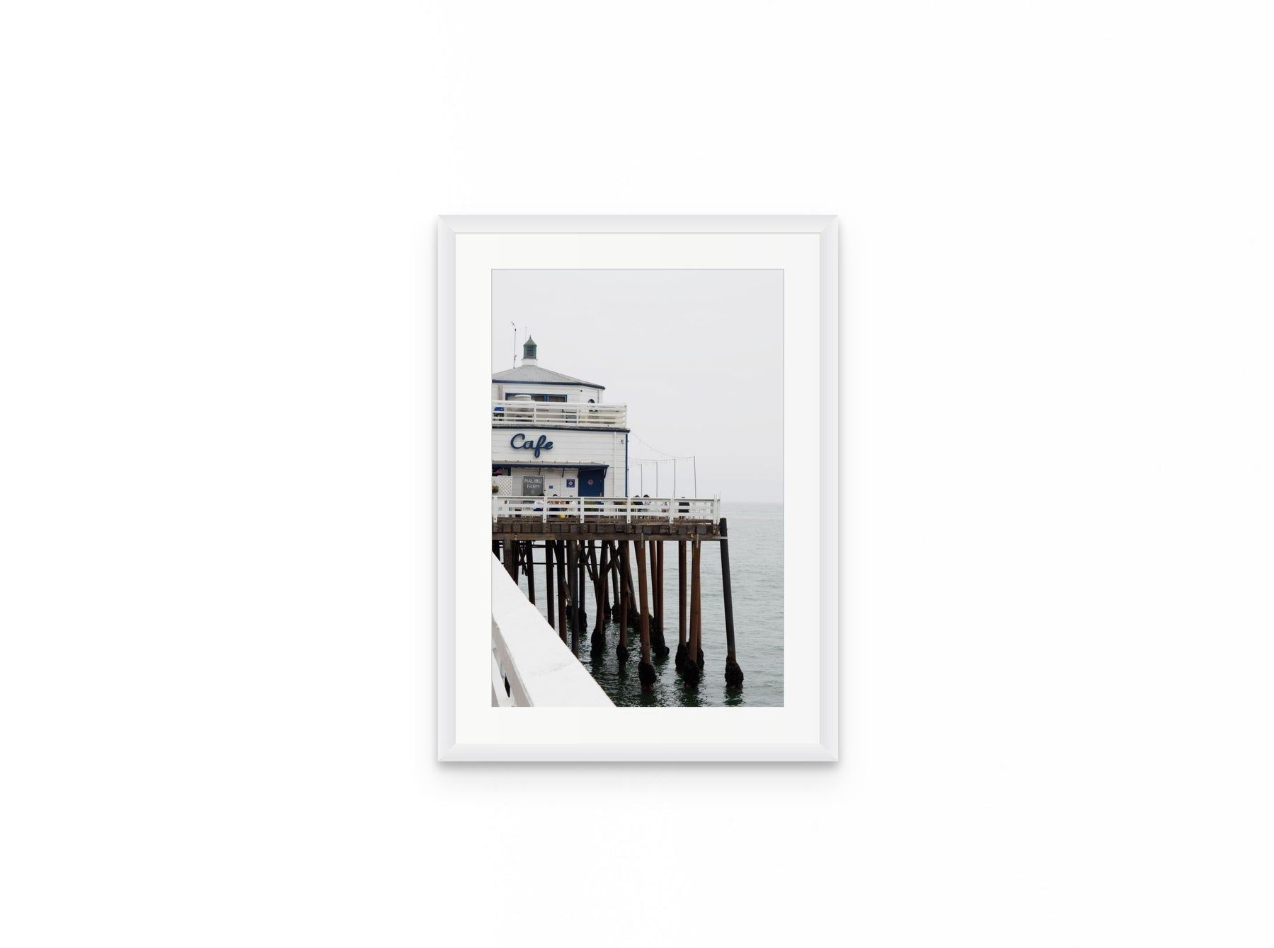 Malibu Pier Cafe, 12×18 in white frame