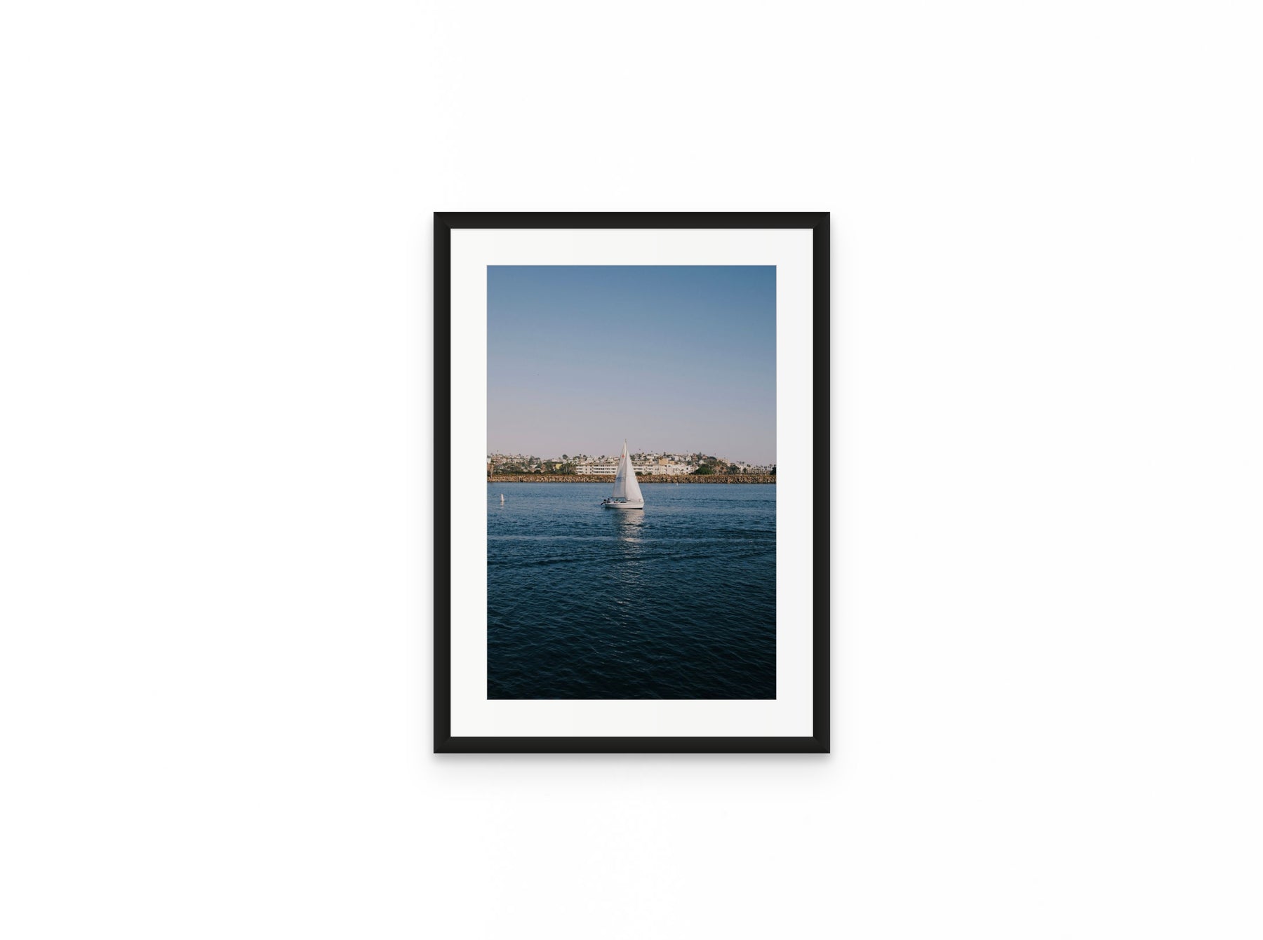 Marina Sailboat, 12×18 in black frame