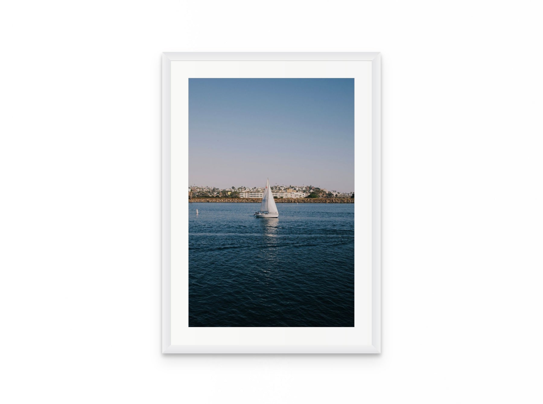 Marina Sailboat, 16×24 in white frame