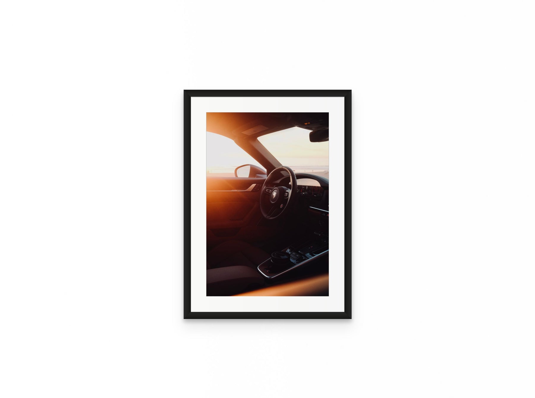 Porsche Interior Sunset, 12×18 in black frame