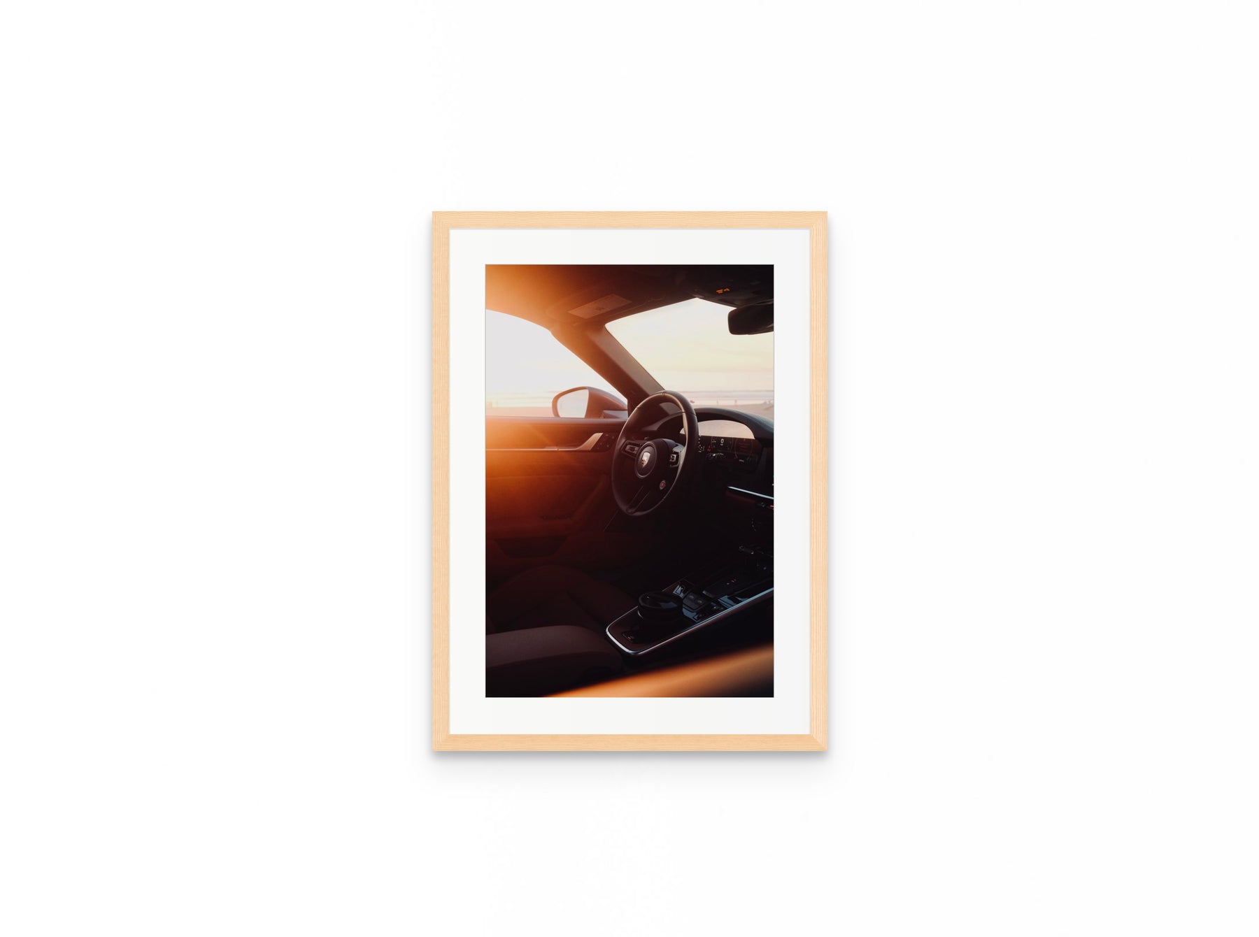 Porsche Interior Sunset, 12×18 in natural frame