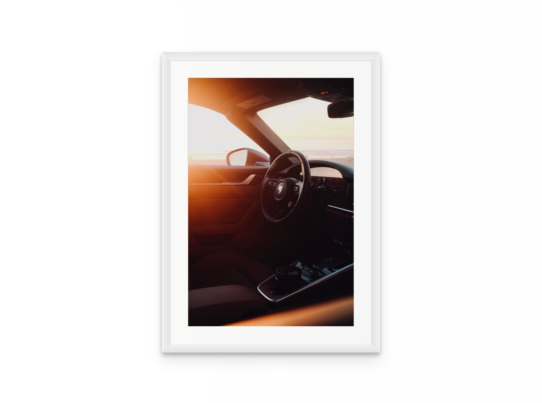 Porsche Interior Sunset, 16×24 in white frame