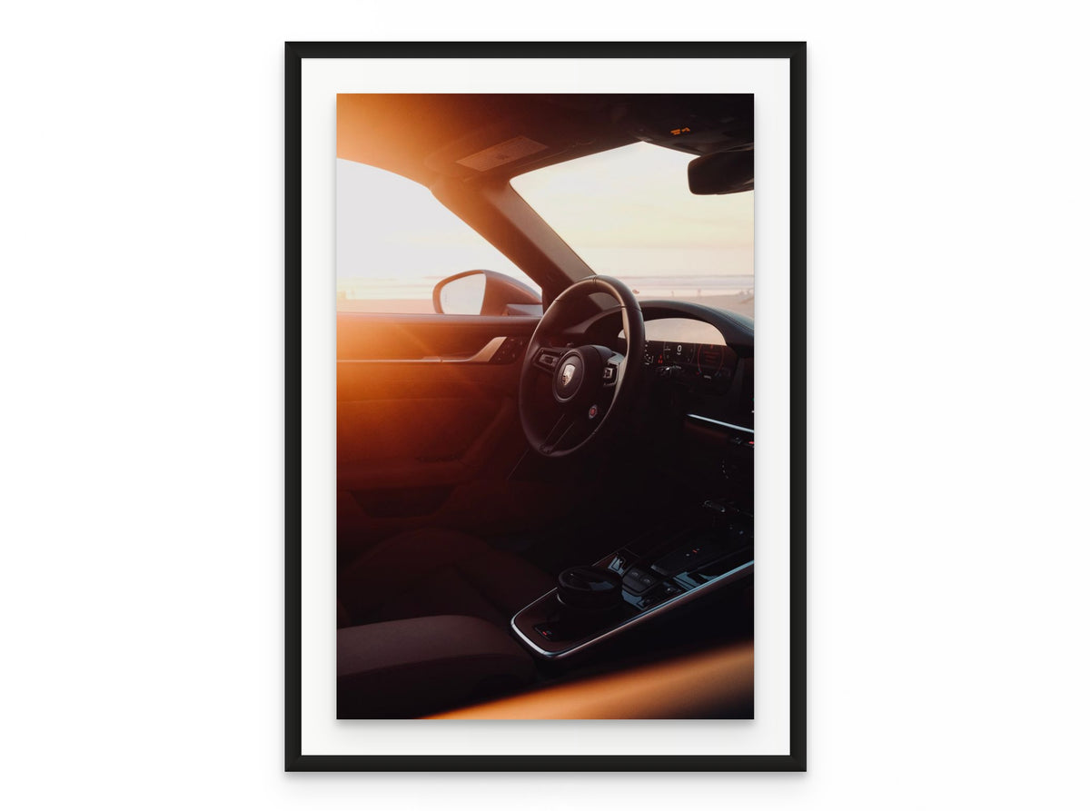Porsche Interior Sunset, 20×30 in black frame