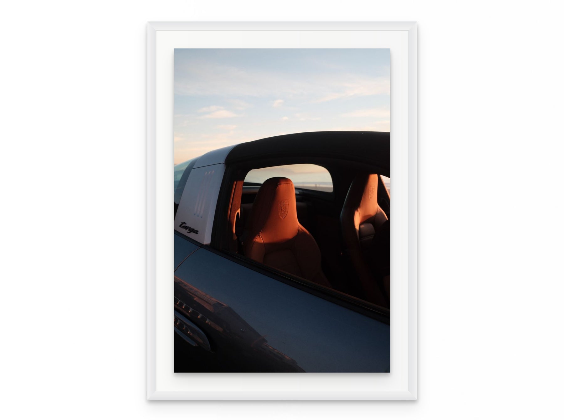 Porsche Targa Dusk, 20×30 in white frame