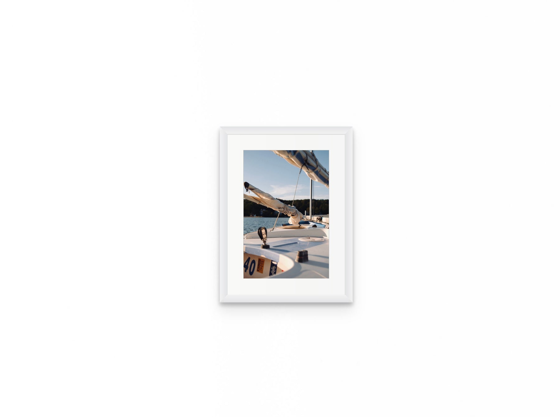 Sailboat Bow Golden, 8×12 in white frame