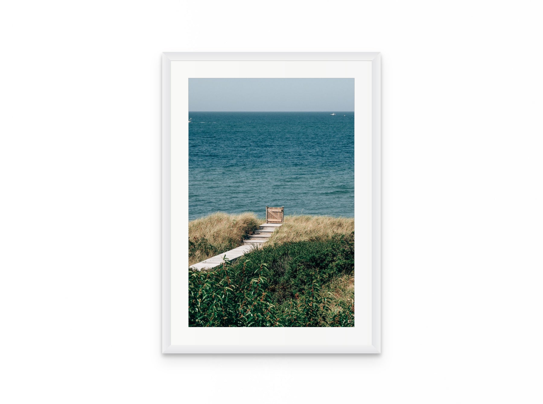 Sconset Bluff Gate, 16×24 in white frame