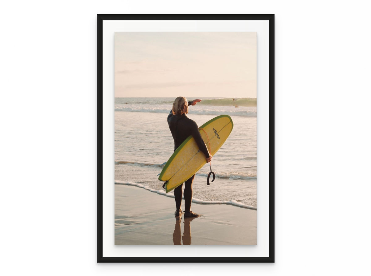Surfer Golden Hour, 20×30 in black frame