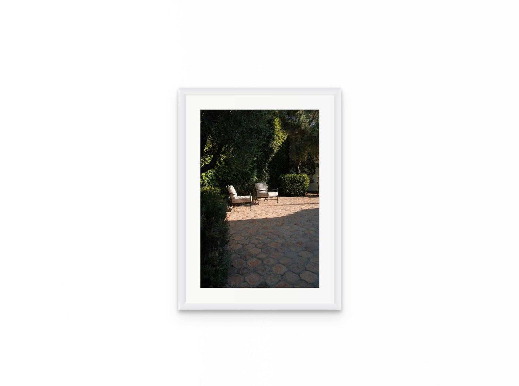 Terracotta Courtyard, 12×18 in white frame