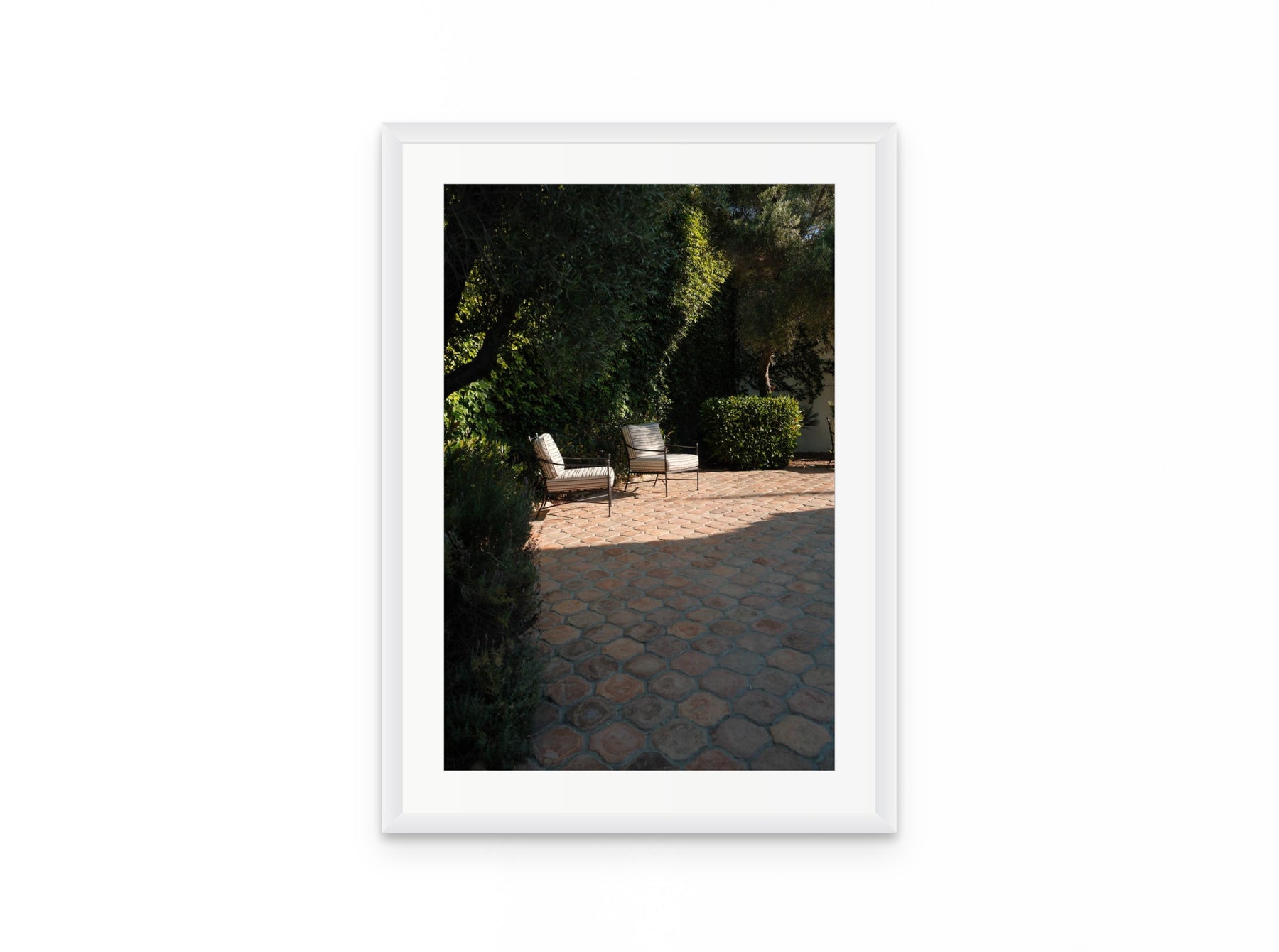 Terracotta Courtyard, 16×24 in white frame