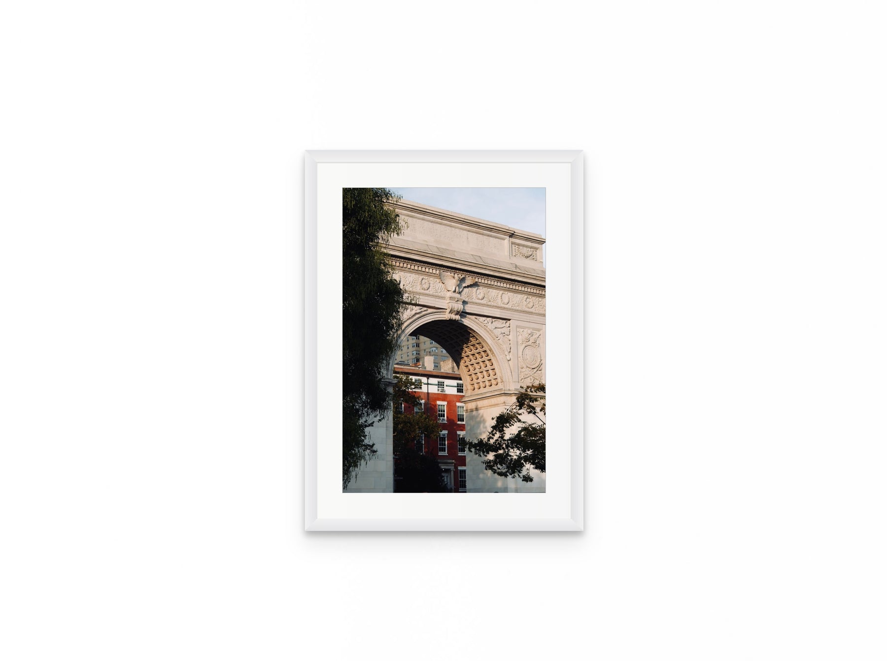 Washington Arch Morning, 12×18 in white frame