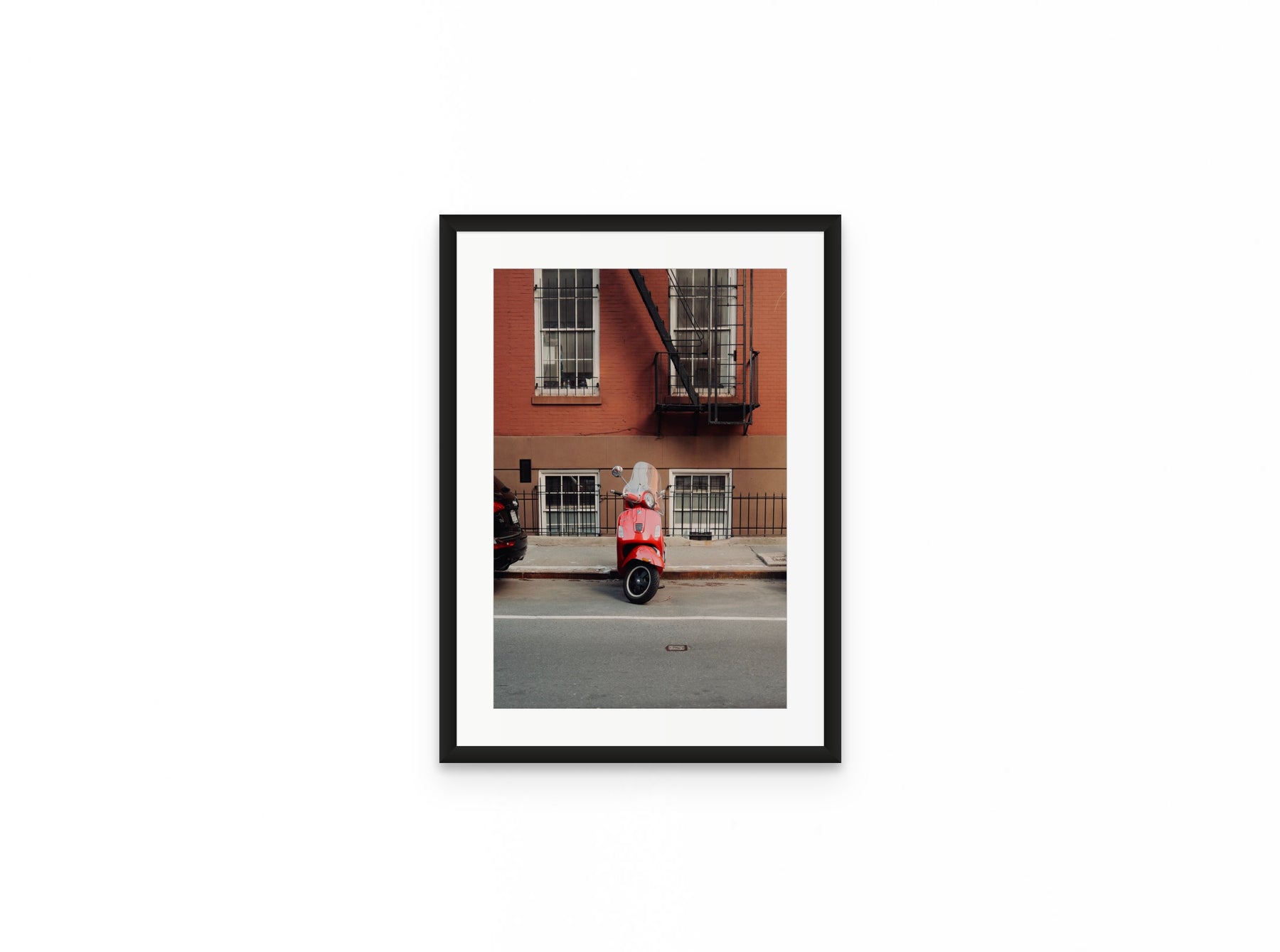 West Village Vespa, 12×18 in black frame