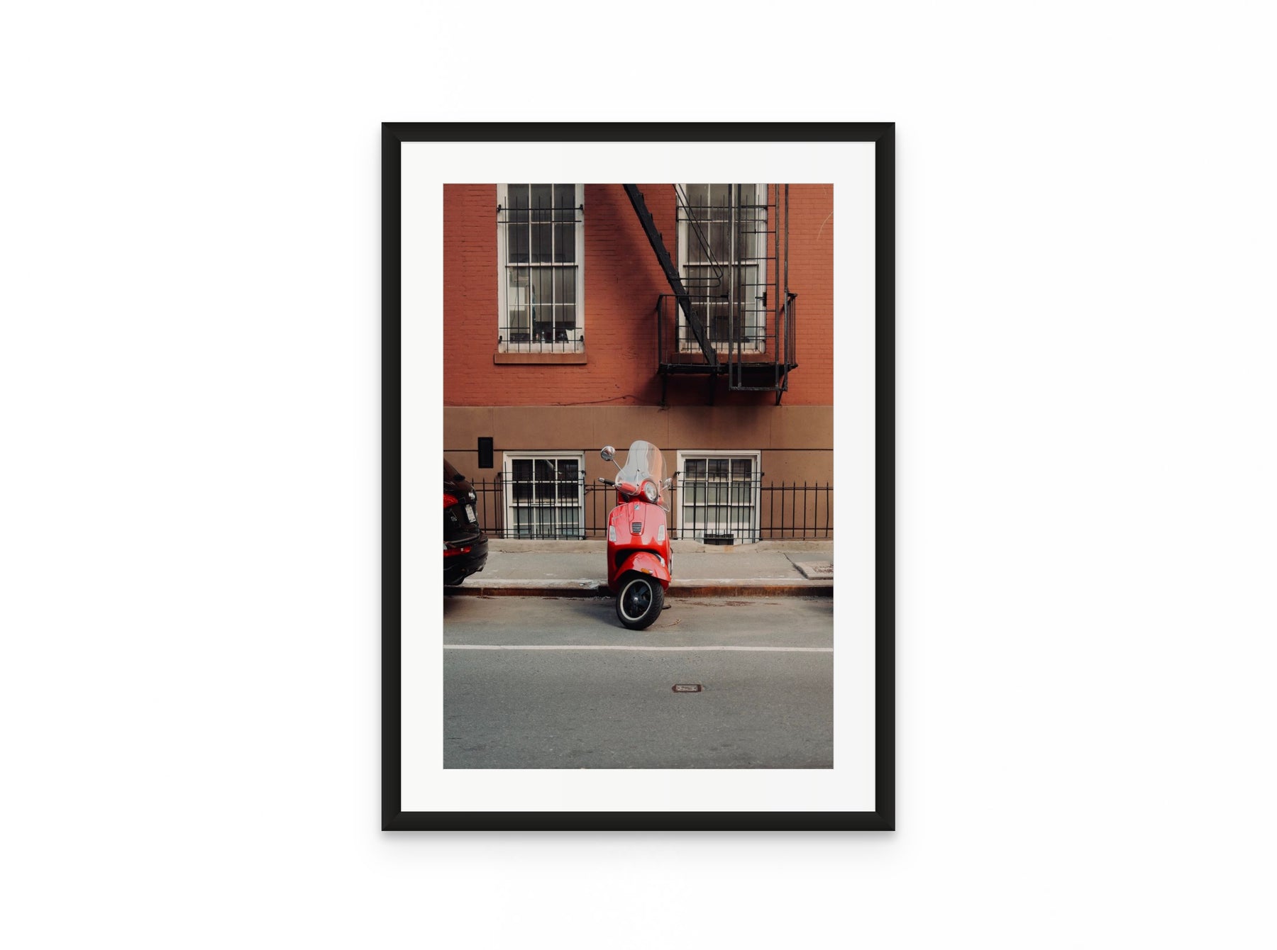 West Village Vespa, 16×24 in black frame
