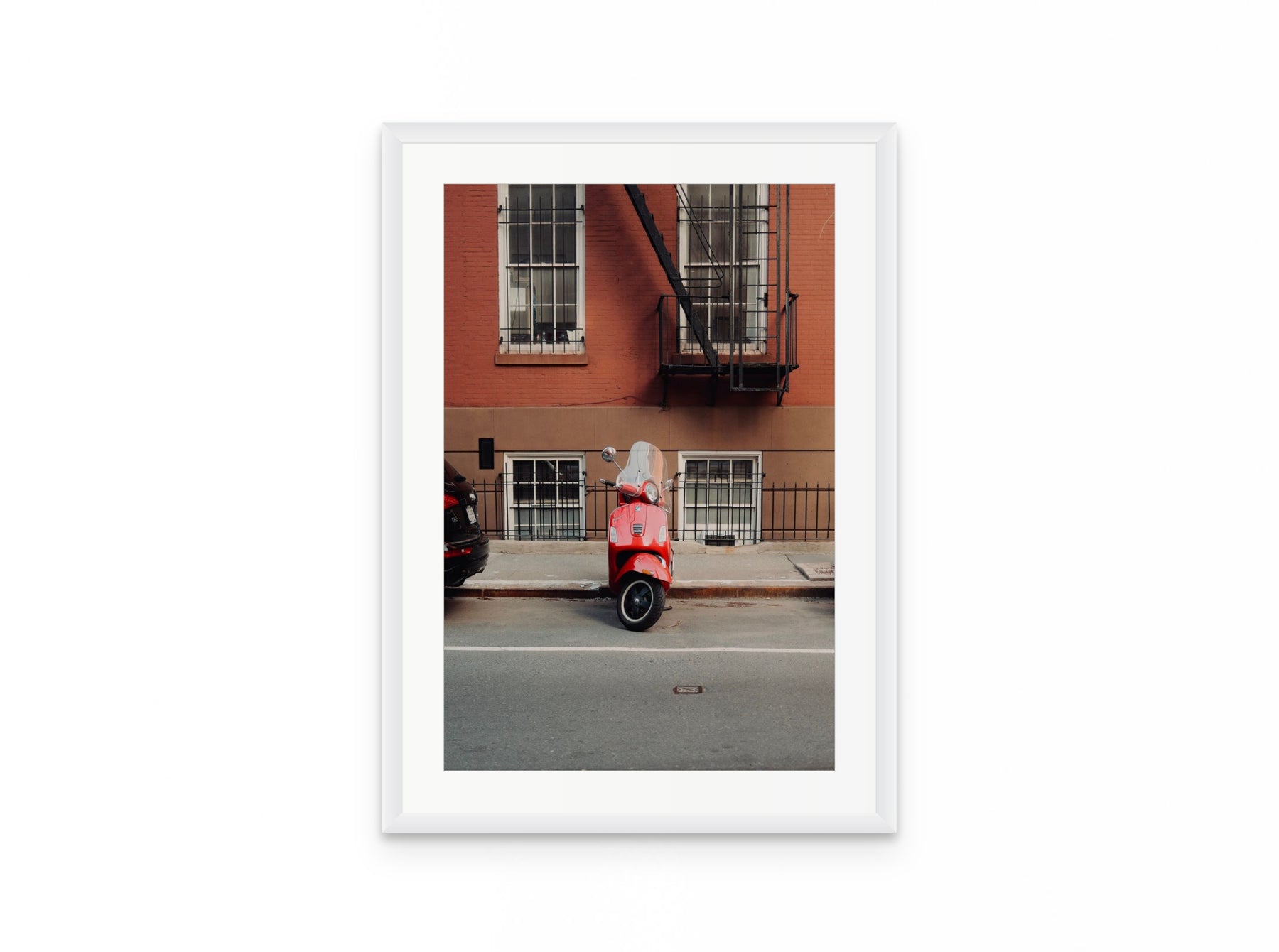 West Village Vespa, 16×24 in white frame