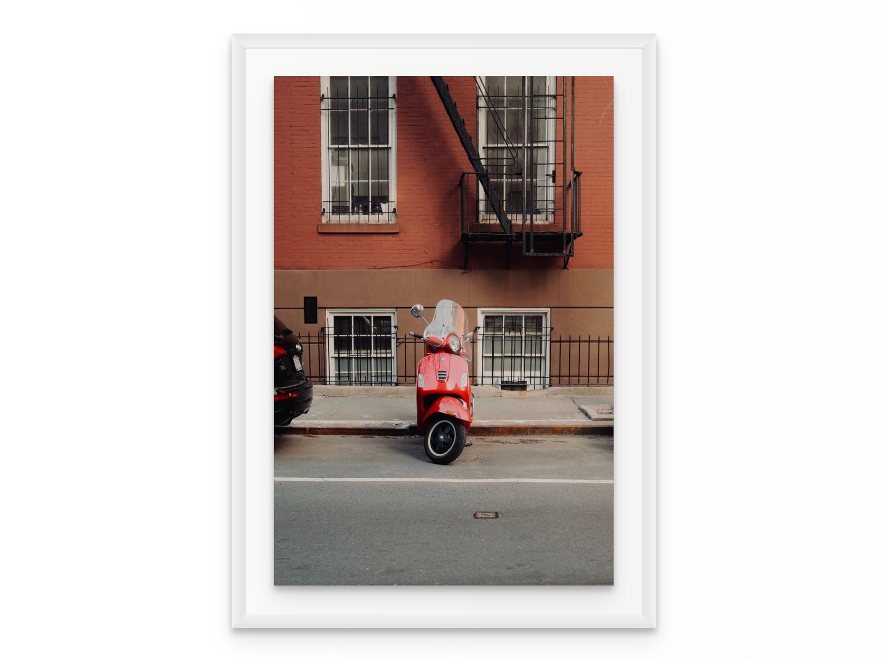 West Village Vespa, 20×30 in white frame